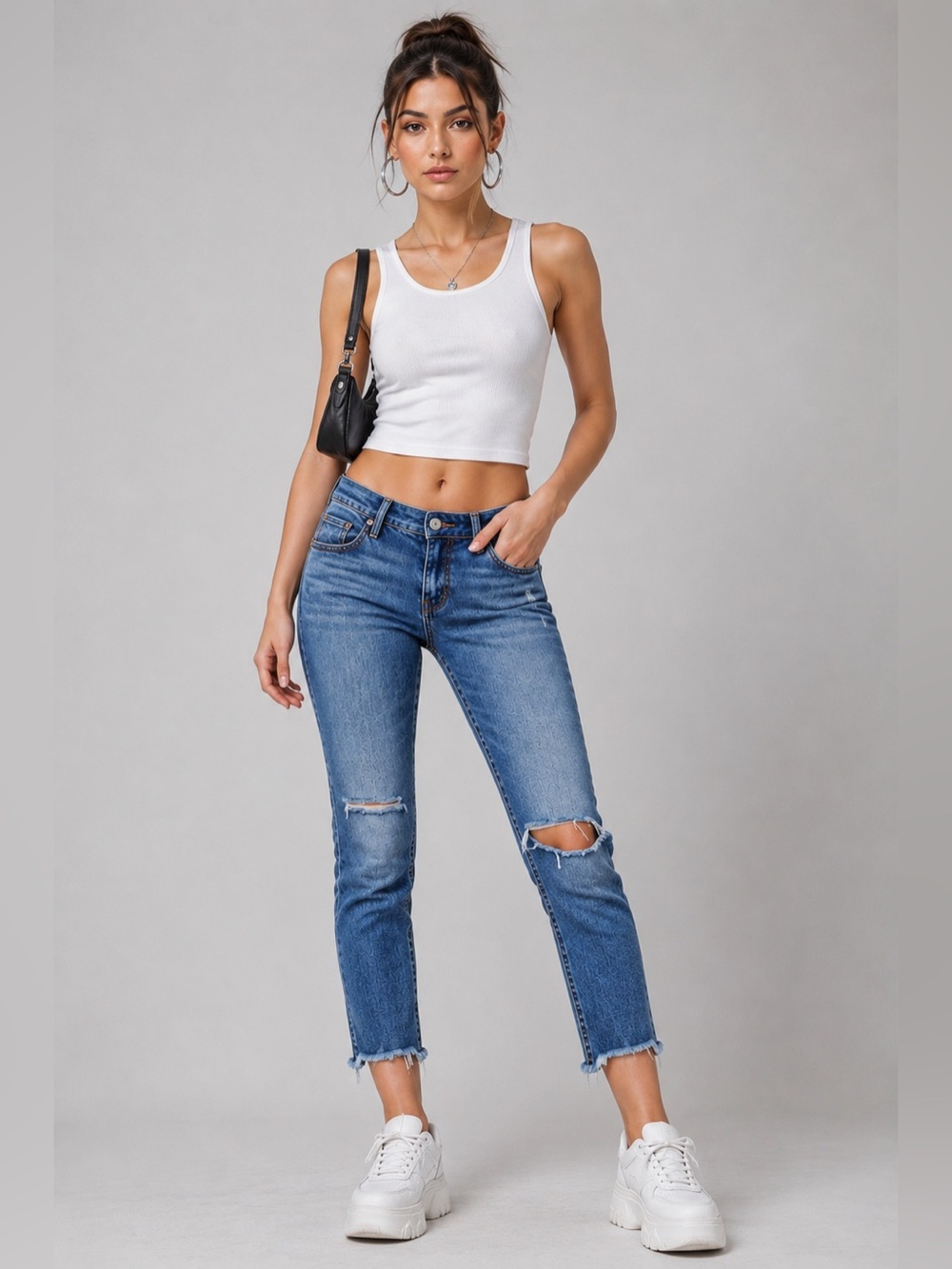 Free People Low Rise Distressed Knee Raw Hem Crop Jeans 100% Cotton Y2K W26